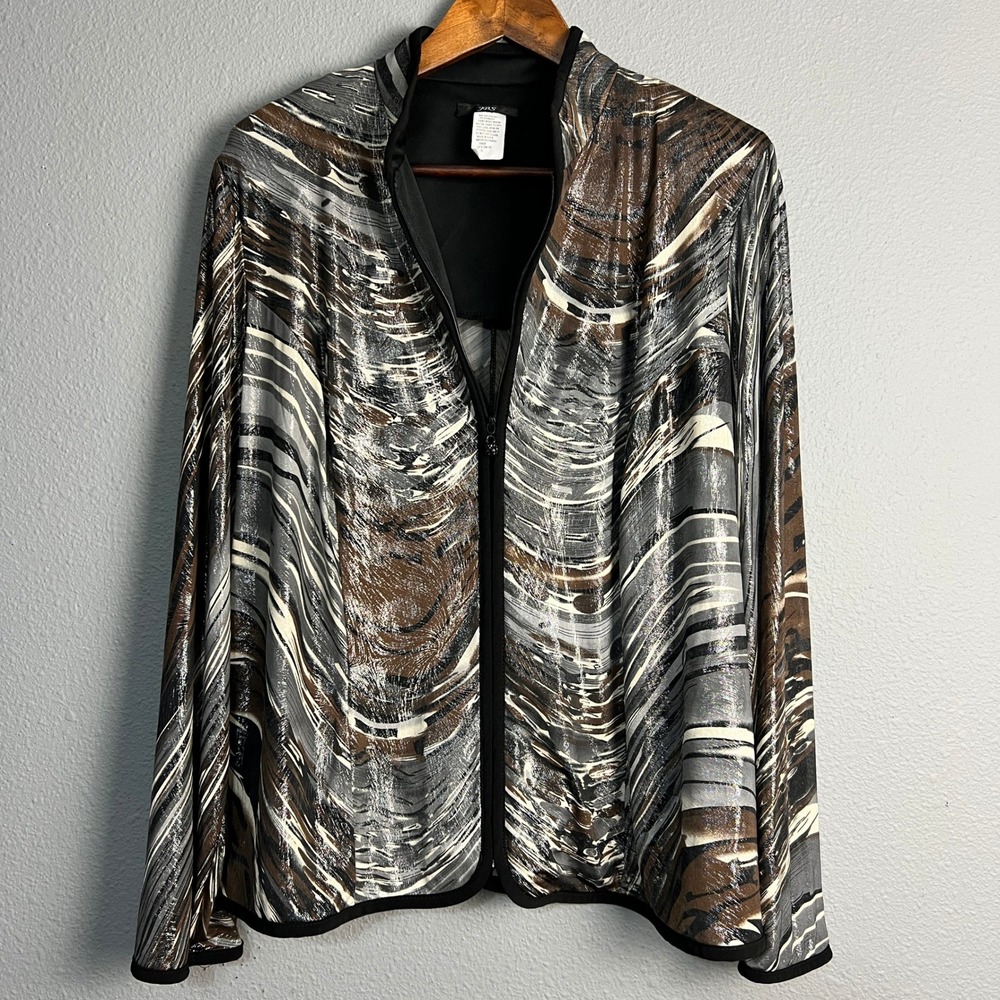 JBS Abstract Wearable Art Watercolor Monochrome Jacket Lightweight Full Zip 1X